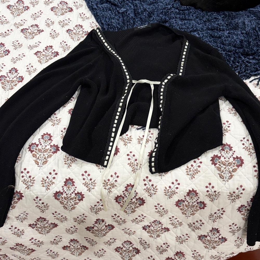 Workshop Republic Clothing Black Cardigan with White Accents